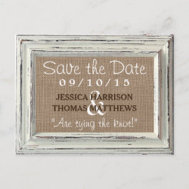 Den rustika vita ram- och jutesnöret bröllopssamli meddelande vykort