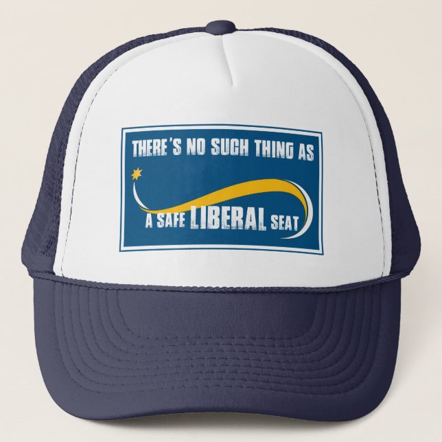 Den säkra liberal person placerar keps (Framsida)
