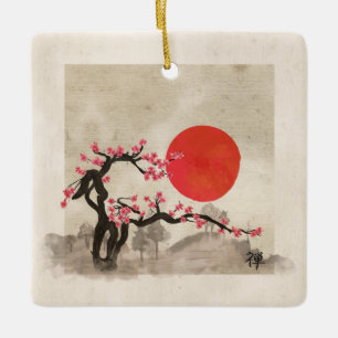 Den Sakura blommar landskap Zenhieroglyphen Julgransprydnad Keramik