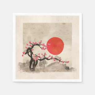 Den Sakura blommar landskap Zenhieroglyphen Pappersservett