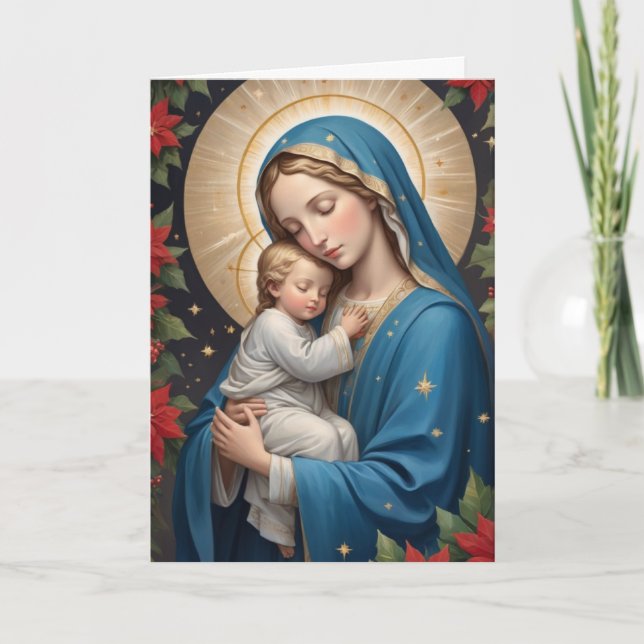 Den saliga jungfru Maria Traditionell katolsk Helgkort (Framsida)