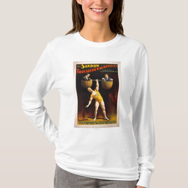 Den Sandow Trocadero Vaudevillesweightliftingen T Shirt (Framsida)