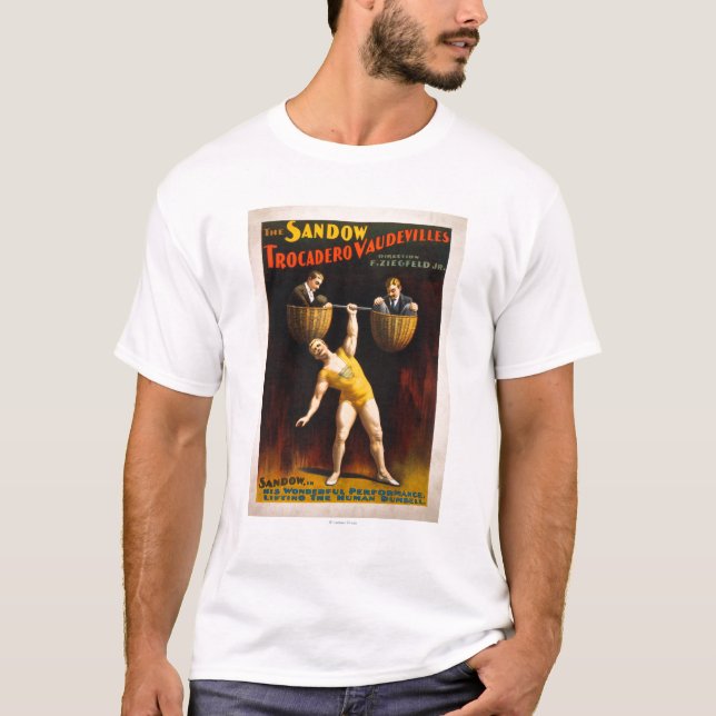 Den Sandow Trocadero Vaudevillesweightliftingen Tee (Framsida)