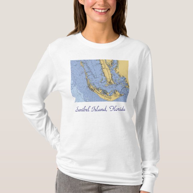 Den Sanibel ön, nautiska Florida kartlägger Tee Shirt (Framsida)