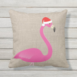 Den Santa flamingoen på det utomhus- Burlaplinnet Utomhuskudde