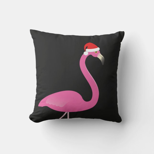 Den Santa flamingoen på svart utomhus- kudder Kudde (Framsida)
