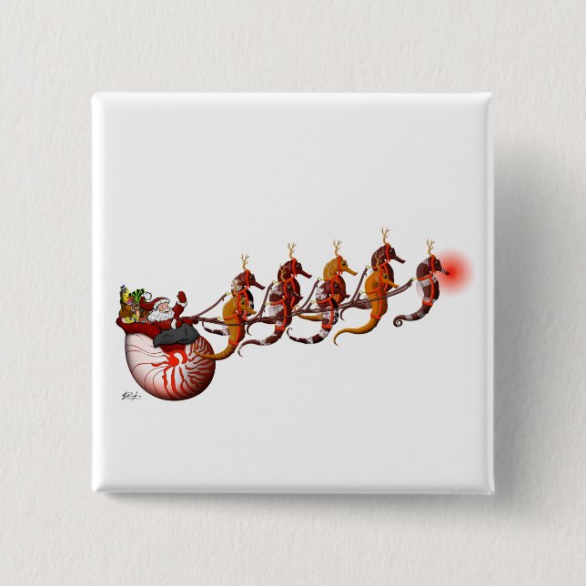 Den Santa och Seahorsesleighen knäppas Knapp (Framsida)