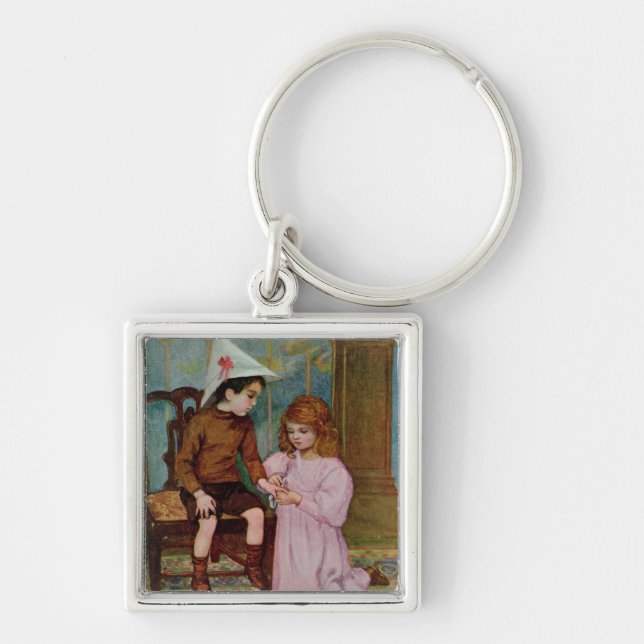 Den sårada riddaren fyrkantig silverfärgad nyckelring (Framsidan)