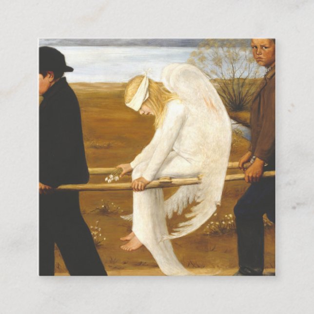 Den sårade ängeln av Hugo Simberg 1903 Fyrkantigt Visitkort (Framsida)