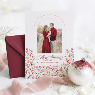 Den scharlakansröda bärarkens eleganta julfotokort julkort
