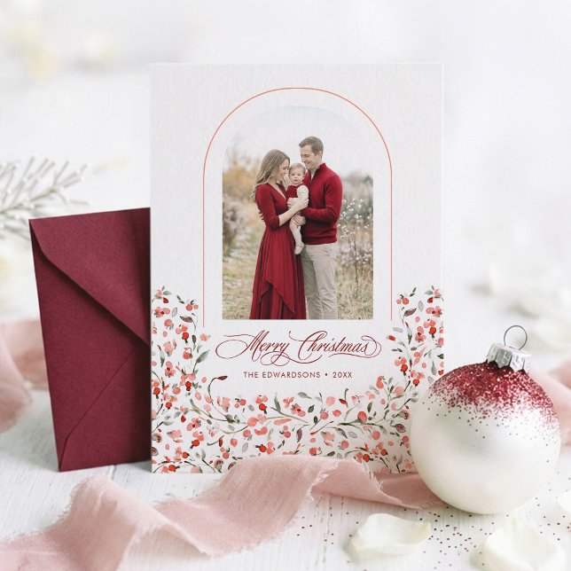 Den scharlakansröda bärarkens eleganta julfotokort julkort (Red Christmas Photo Cards)