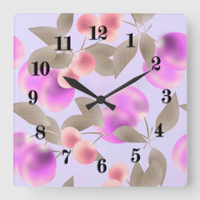 Den Seamless ljusa plommonet bär fruktt Fyrkantig Klocka (Framsida)