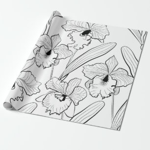 Den Seamless skissade orchidcattleyaen blommar Presentpapper