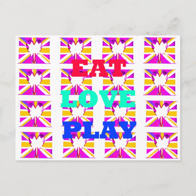 Den senaste inspirerande Kärlek-eat Play färg Vykort (Framsida)