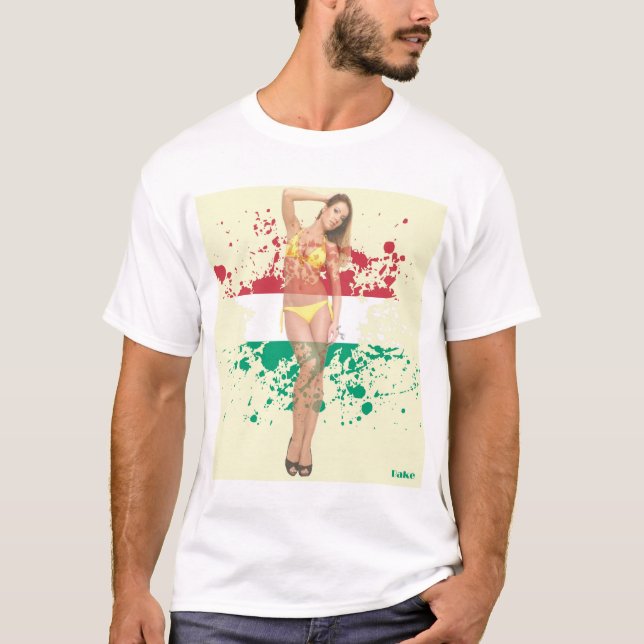 Den sexiga pinupflickan upplöser på flagga - t-shirt (Framsida)