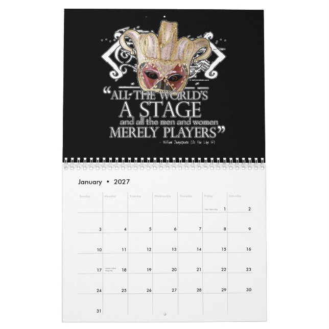 Den Shakespeare scenisken maskerar väggkalendern Kalender (Jan 2027)
