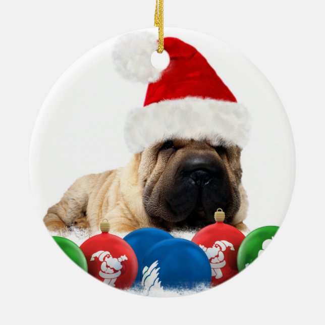 Den Shar Pei hunden cirklar prydnaden Julgransprydnad Keramik (Baksidan)