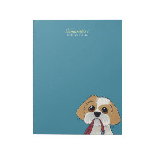 Den Shih Tzu valpen på blått som ska göras, lis Anteckningsblock