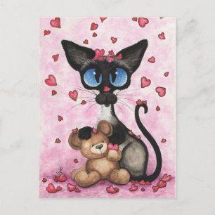 Den Siamese kattvalentinen är den min björnen vid Helg Vykort