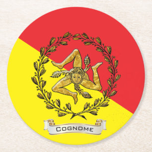 Den Sicilian Trinacria olivgröna kranen Underlägg Papper Rund
