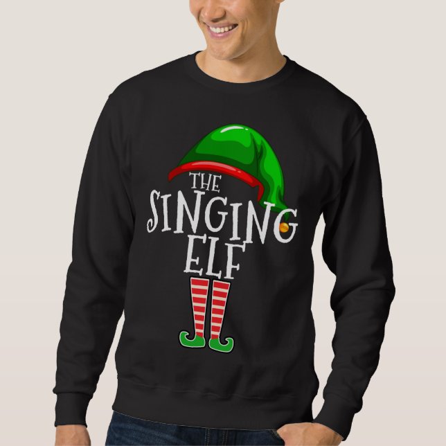 Den singelande Elf-matchande familjejulpresenten S Lång Ärmad Tröja (Framsida)