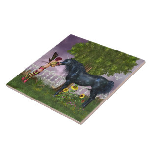 Den sista svarta Unicorn Tile Kakelplatta