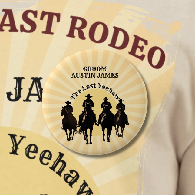 Den Sista Yeehaw Cowboyskymning Bröllop Gäst Namn  Knapp (The Last Yeehaw Cowboy Sunset Groom Name Bachelor Button)