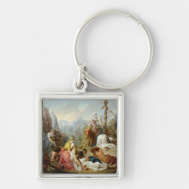 Den skamlösa ormen fyrkantig silverfärgad nyckelring (Framsidan)