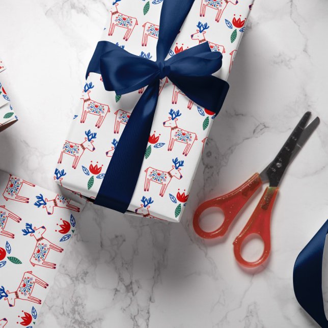 Den skandinaviska Blommigten Rener Mönster jul Presentpapper (Skapare uppladdad)