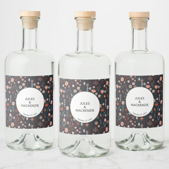 Den skandinaviska Blommigtens Mörk Boho Modern Spritflaskor Etikett (Flaskor)