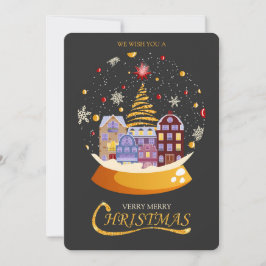 Den skandinaviska julbyn Snö Globe Guld Julkort