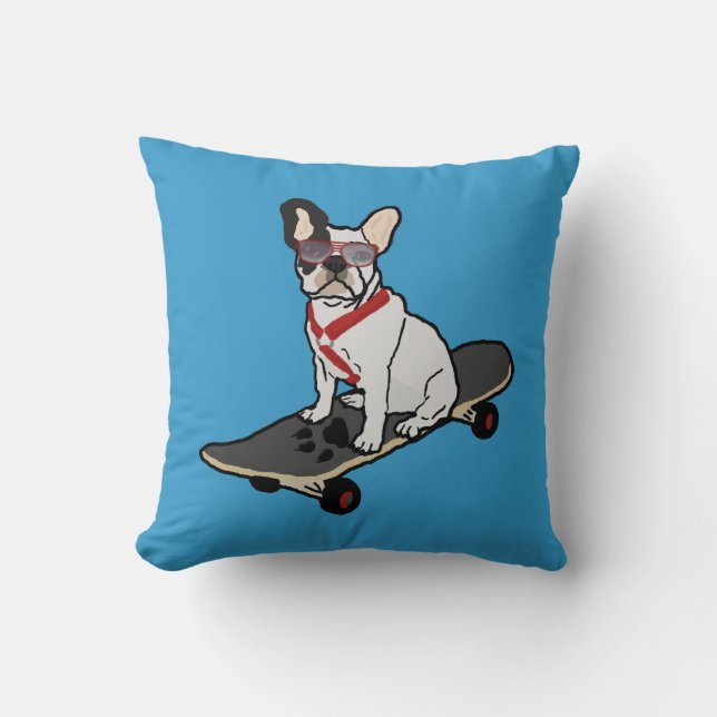 Den Skateboarding franska bulldogghunden kudder Kudde (Framsida)