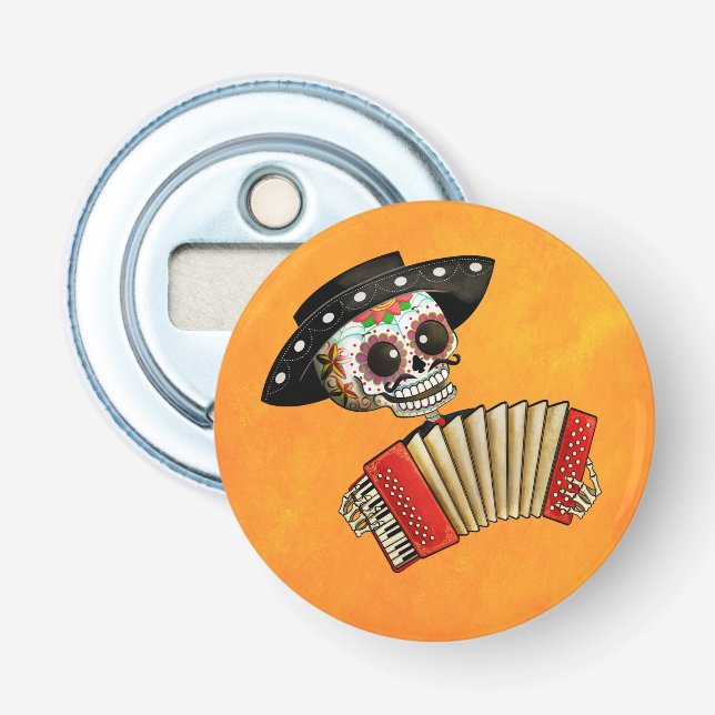 Den skelett- El-mariachien för day of the dead Flasköppnare (Framsidan)