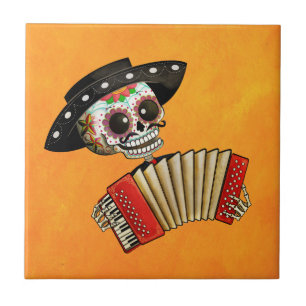 Den skelett- El-mariachien för day of the dead Kakelplatta