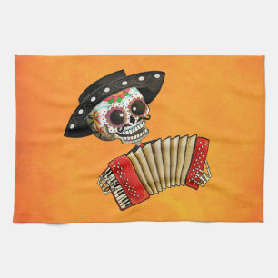 Den skelett- El-mariachien för day of the dead Kökshandduk
