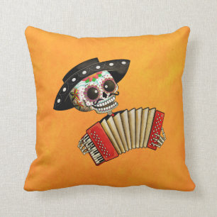 Den skelett- El-mariachien för day of the dead Kudde