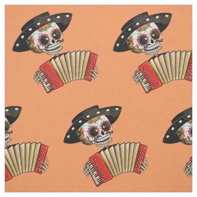 Den skelett- El-mariachien för day of the dead Tyg (Provkarta)