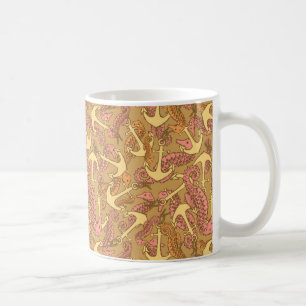 Den Sketchy seahorsen och ankrar mönster Kaffemugg