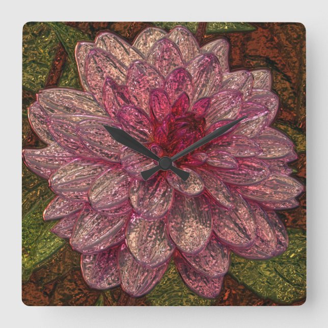 Den skina glasväggen för metallizerrosablomman tar fyrkantig klocka (Framsida)