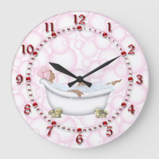 Den skina röda badrummen numrerar bubblar stor klocka