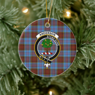 Den skotska Klan Andersson Modern Tartan och Vapen Julgransprydnad Keramik