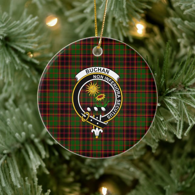 Den skotska Klan Buchan Modern Tartan och Vapenskö Julgransprydnad Keramik (Träd)