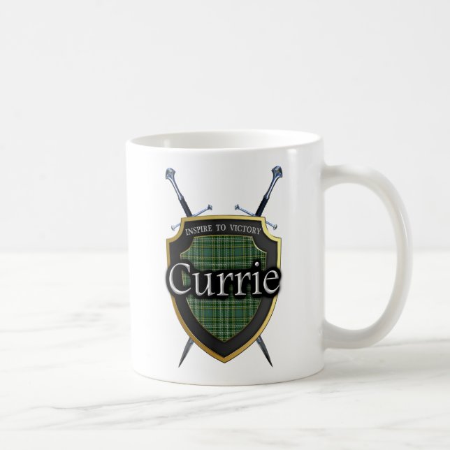 Den skotska klanCurrie tartanen skyddar & svärd Kaffemugg (Höger)
