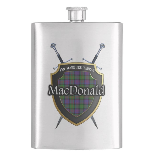 Den skotska klanMacDonald tartanen skyddar och Fickplunta (Framsidan)