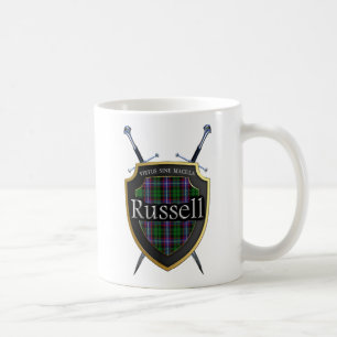 Den skotska klanRussell tartanen skyddar & svärd Kaffemugg