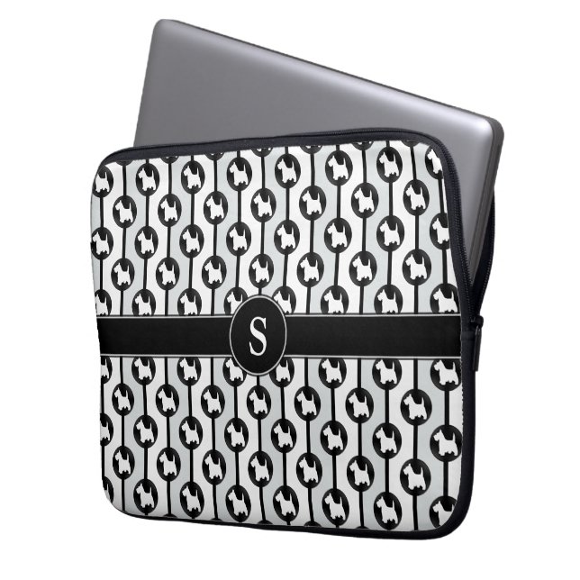 Den skotska Terrierhunden Monogrammed Polkadot Laptop Fodral (Framsidan Vänster)