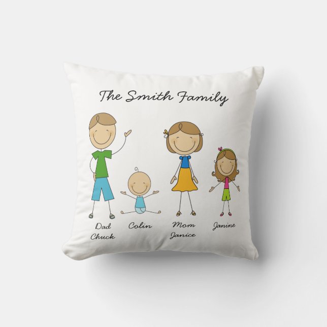 Den skräddarsy familjstick figur kudder kudde (Framsida)