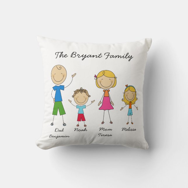 Den skräddarsy stick figurfamiljen MOJO kudder Kudde (Framsida)