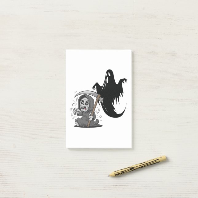 Den skrämda, grym och spöke. post-it block (På skrivbordet)