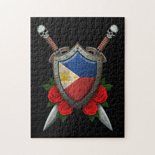 Den slitna filippinska flagga skyddar och svärd pussel (Vertikal)